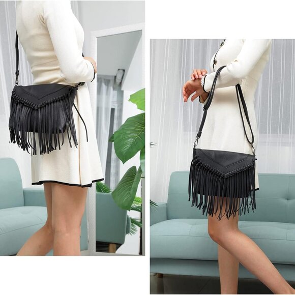 Fringe Crossbody Purse for Women Western Cowgirl Purse Leather Tassel Fanny Pack - Picture 6 of 7